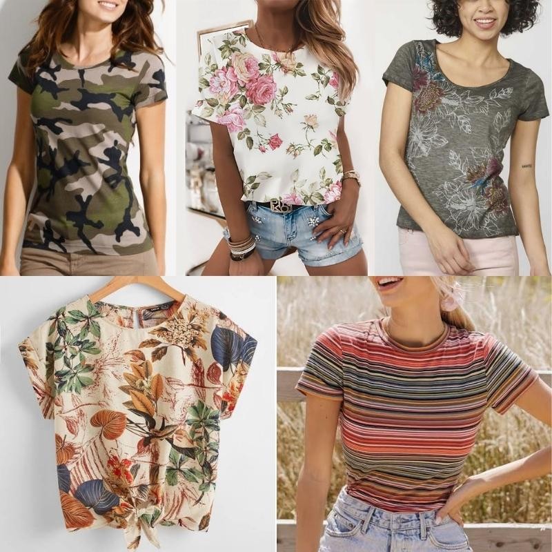 Short-sleeved printed t-shirts and crop tops