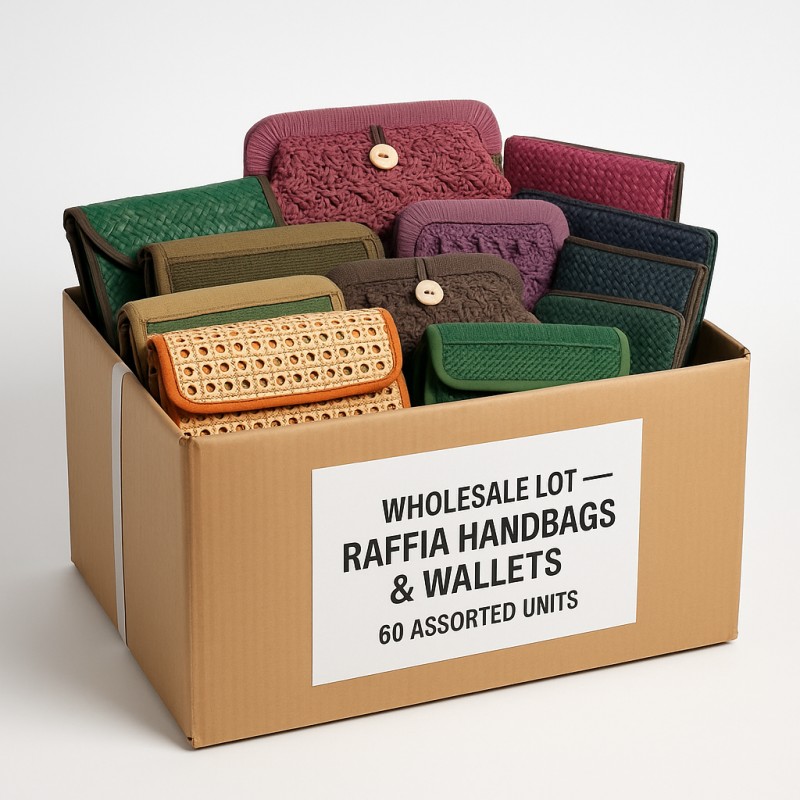 Wholesale Lot of Raffia & Woven Handbags – 60 Assorted Pieces