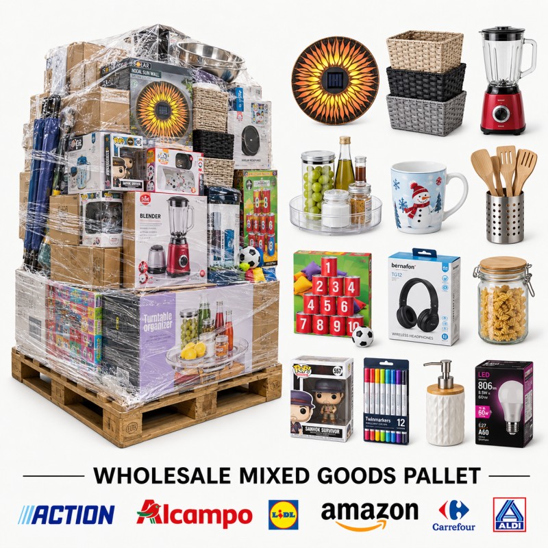 Pallet di prodotti nuovi in liquidazione per la rivendita