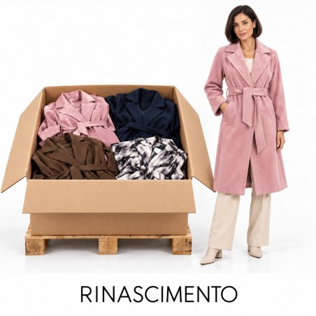 RINASCIMENTO all'ingrosso: pallet e modella con abbigliamento invernale dell’assortimento. Immagine rappresentativa