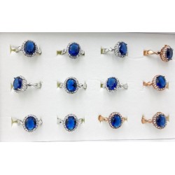 Rhodium Rings with Blue Crystal - Jewelry Wholesalers