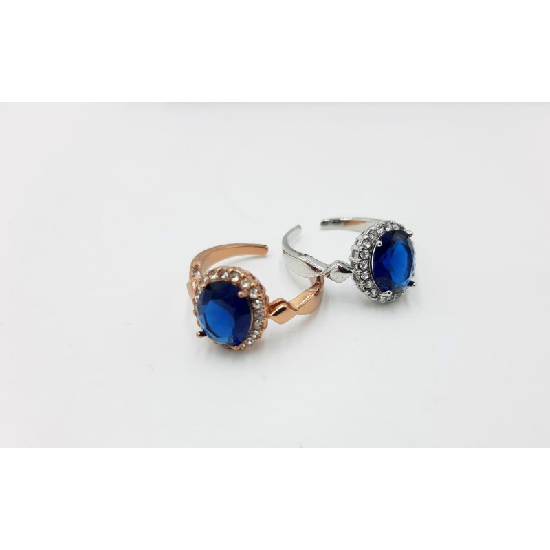 Rhodium Rings with Blue Crystal - Jewelry Wholesalers