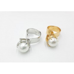 Rhodium Pearl Adjustable Ring